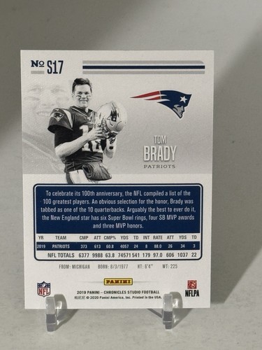 TOM BRADY 2019 Panini Chronicles STUDIO #S17 INSERT SHIPS SAME. DAY C272 - Picture 6 of 7