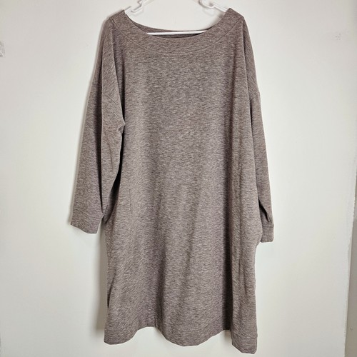 J. Jill Fit Dress Size 3X Fleece Pockets Soft Comfort Maroon Gray Marled