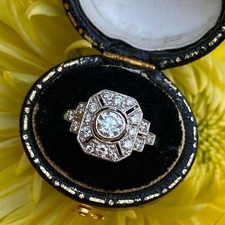 Round Lab-Created Diamond Octagon Halo Cluster Art Deco Style 925 Silver Ring
