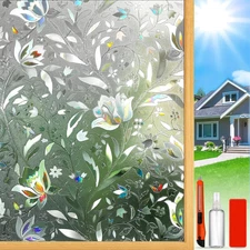 Reusable Static Cling Rainbow Window Privacy Film Decorative, Stained Glass Wind