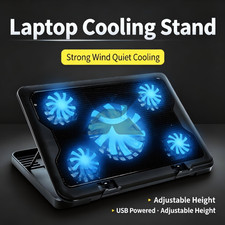 5 Quiet Fans Laptop Cooling Pad Stand Dual USB Ports For 11-17 Inch Notebook