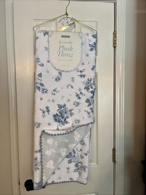 Envogue Reversible Cotton Gauze Romantic Blue Rose Shabby Chic Blanket-NWT