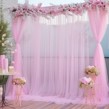 20x10 FT Pink Tulle Backdrop Curtains Sheer Photo Background Wedding Drapes