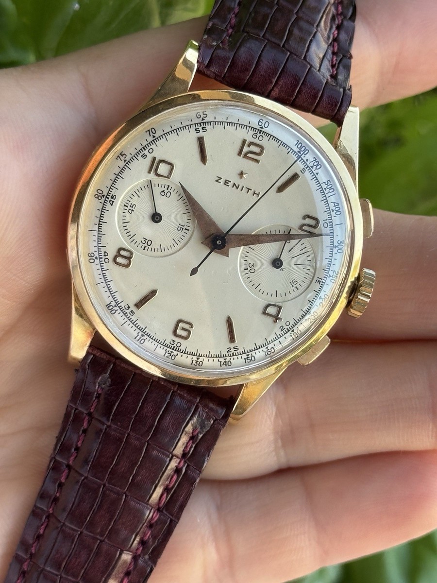 グッチ　ヴィンテージ　バレット　トレイ　ゴールド Vintage Zenith Chronograph Manual Cal.156 Solid Gold 18k Mens 37.5