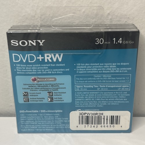 Sony Handycam DVD+RW Discs 3-Pack - 8cm Mini Discs 30min/1.4GB AccuCORE - 第 2/6 張圖片