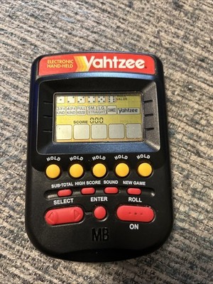 Vintage 1995 Yahtzee Electronic Handheld Milton Bradley Black Tested & Works