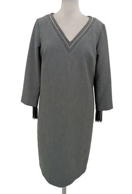 Vipart Women's Dress Size 8 (36) Grey Silver Bead Neck Trim & Cuff Shift Used
