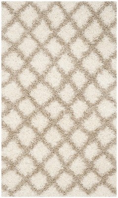 Dallas Shag Collection Accent Rug - 4' x 6', Ivory & Beige, Trellis Design, N...
