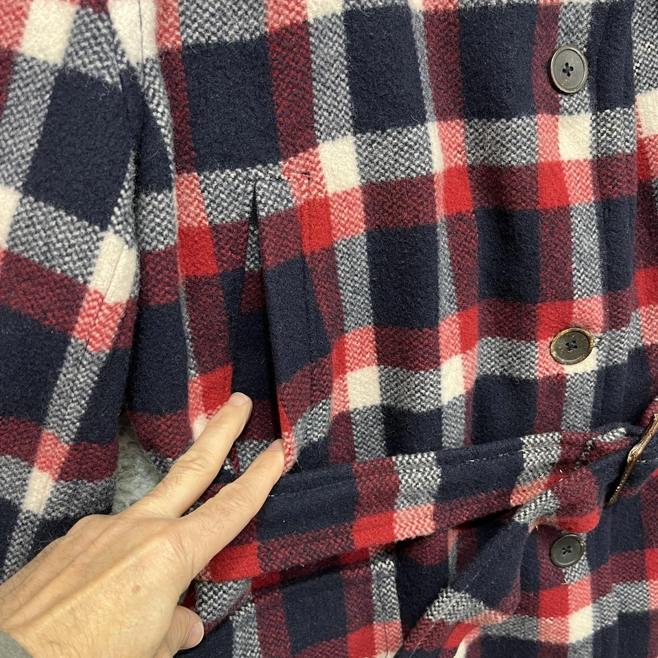 Chaqueta Polo Ralph Lauren Mujer Mediana Roja Azul Marino Cuadros Cinturón Abrigo de Campo Muestra Foto 4 de 4