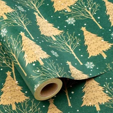 Green Kraft Christmas Wrapping Paper - 17 Inch X 33 Feet - Recyclable Festival H