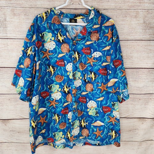 Vintage Toucan Dance Hawaiian Shirt Mens Size XL Tropical Fish Shells USA