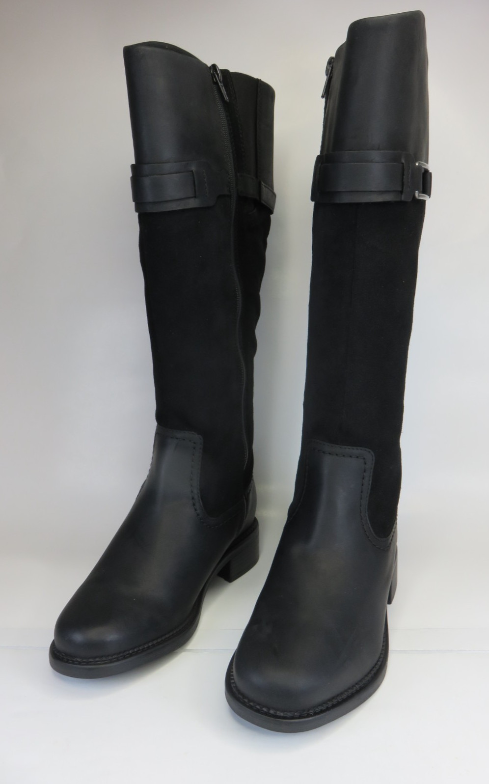 Clarks Maye Carly Boots Womens 6W Black Leather Suede Riding Knee High Fast Ship