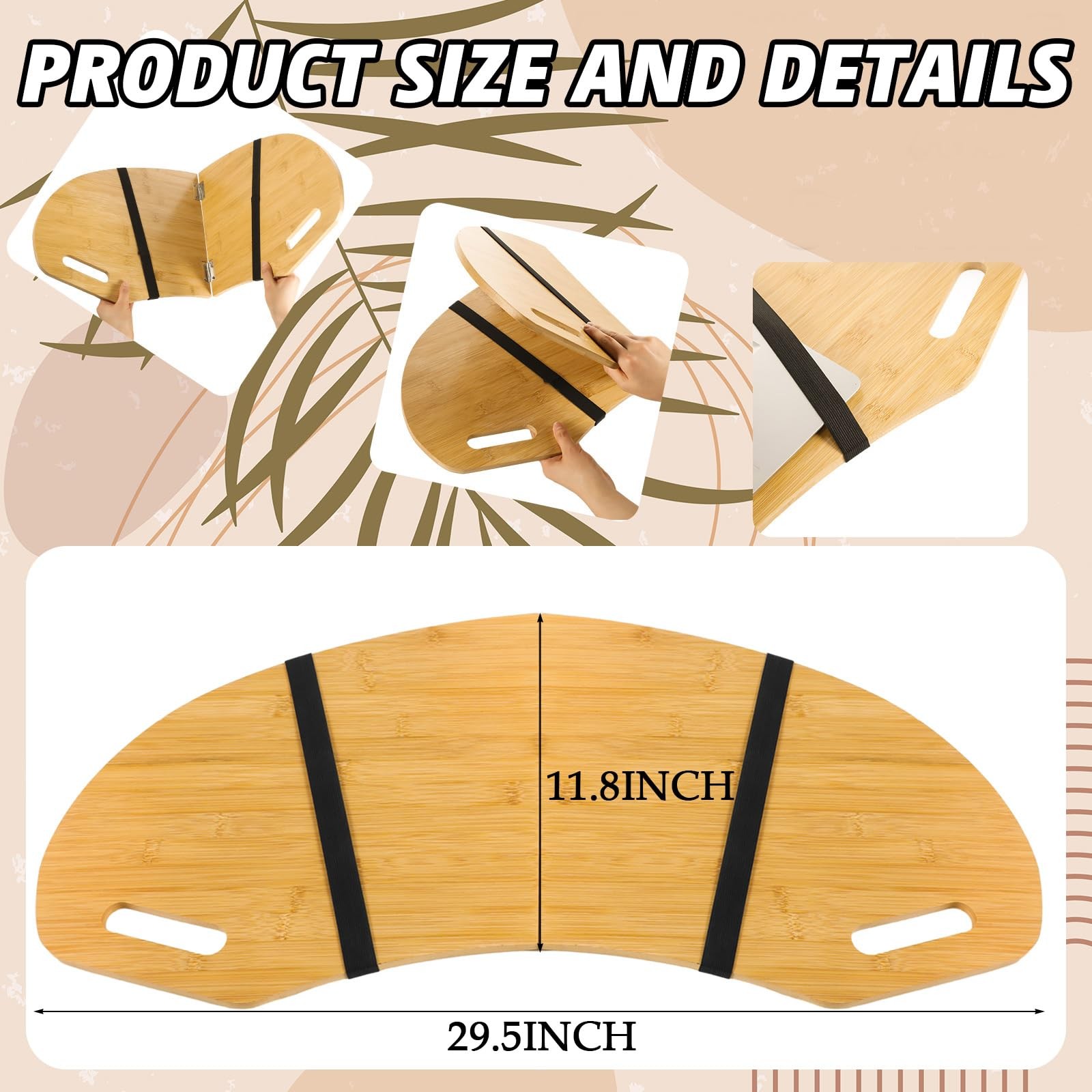 30.5 inch Wood Curved Lap Desk Table Tray with Handles Foldable Laptop Board