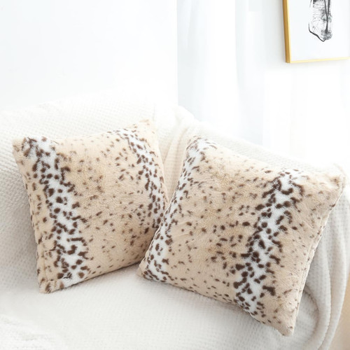 Luxury Faux Fur Animal Print Fur Throw Pillow Covers 20x20 Safari Jungle Anim...