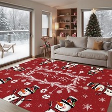 Christmas Snowman Washable Area Rug 5 x 7 Ft, Red Xmas Soft Non Slip Large Ru...