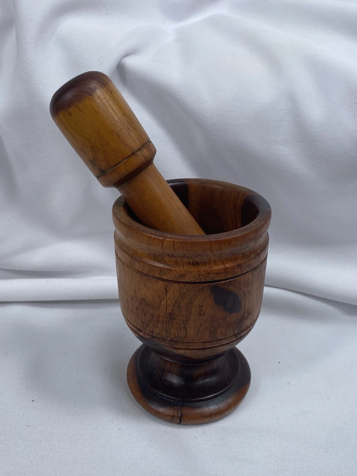 Vintage Apothecary Mortal & Pestle Hand Turned Walnut Wood Herbs Meds Decor