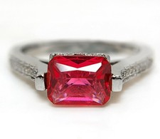 2CT Treated Ruby  White Topaz 925 Solid Sterling Silver Ring Sz 7,9 MB2