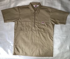 Ben Davis Men's Size M Khaki Short Sleeve Zip Work Shirt Pockets Uniform Casual