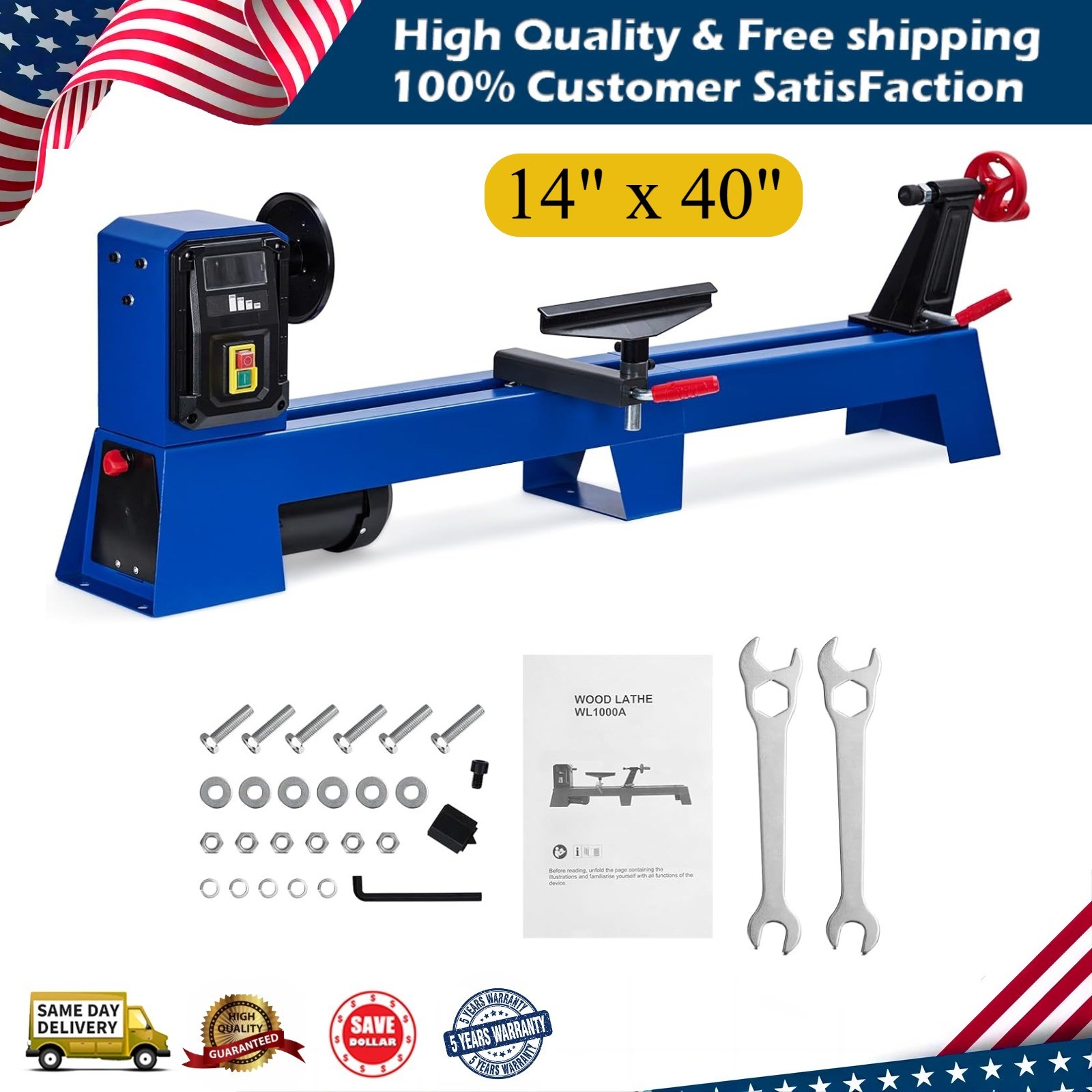 14" x 40" Benchtop Wood Lathe Wood Lathe Machine 4 Variable 