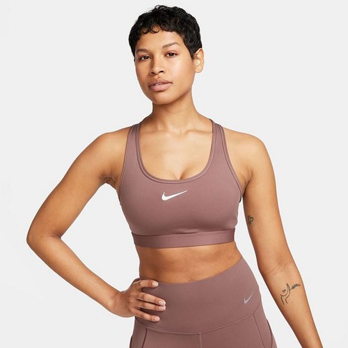 Nike Women's Athletic Swoosh Padded Medium Support Sports Bra Dark Purple Large