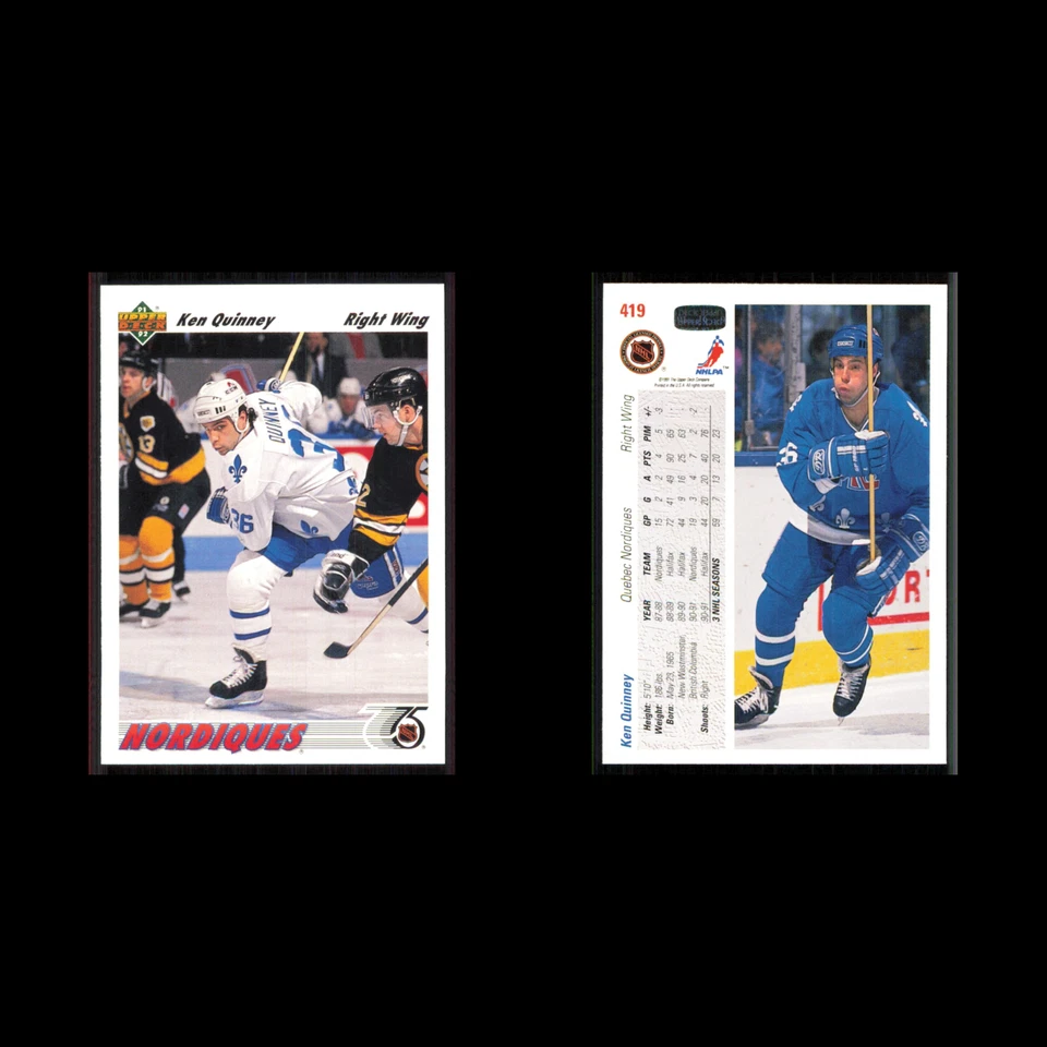 Ken Quinney Rookie #419 1991 Upper Deck Quebec Nordiques Hockey Card NHL NM - Image 3 of 3