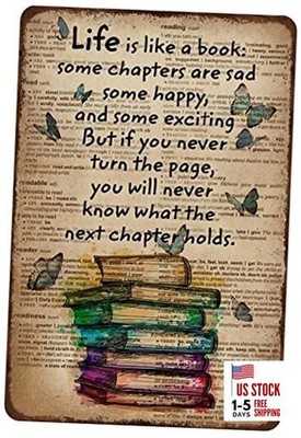 Mocozim Retro Metal Tin Sign Life is Like A Book Poster Reading Decor Vintage 
