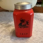 Dutch Girl Large Fired On Red Salt Shaker Excellent Depression Glass Vintage
