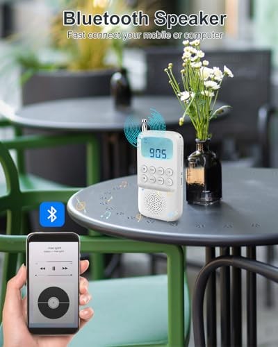 Digital AM FM Walkman Radio with Bluetooth, Portable Rechargeable White - Picture 4 of 7