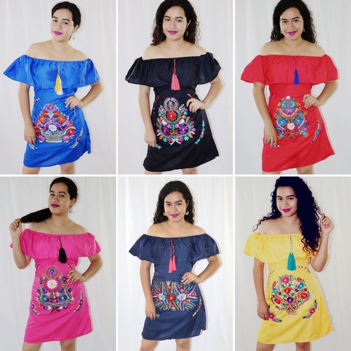 Women's Handmade Off the Shoulder Embroidered Mexican Dress - Vestido Mexicano - Picture 3 of 3