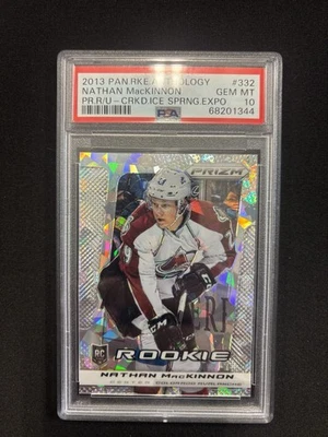 2013 PANINI ROOKIE ANTH. NATHAN MACKINNON SPRING EXPO CRACKED ICE PRIZM PSA 10 - Image 1 of 2