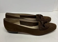 Salvatore Ferragamo Womens Brown Suede Bow Ballet Flats Size 9.5