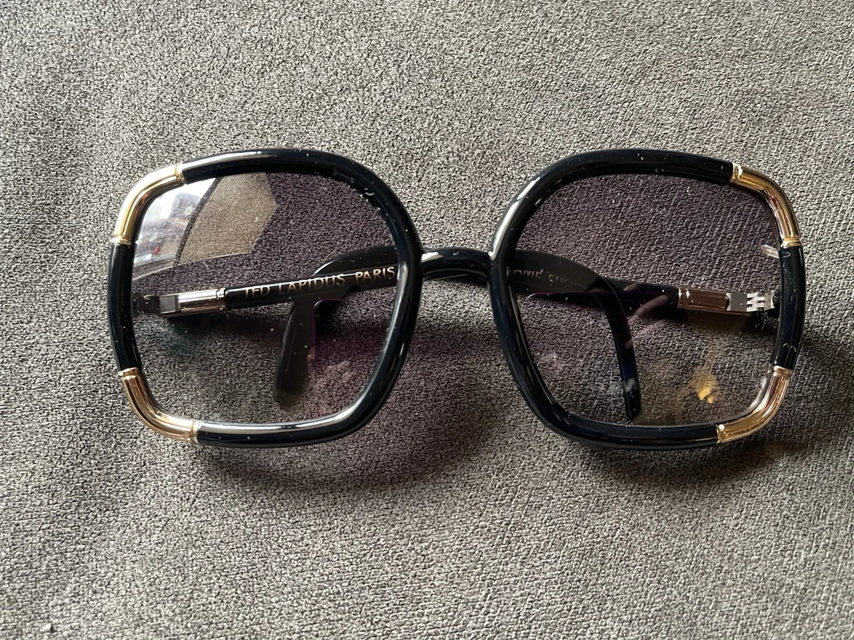 复古 TED LAPIDUS 黑金超大方形 1970 年法国太阳镜 — 第 2/4 张图片