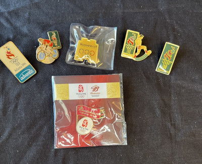 Lot of 6 Collectible Olympic Pins (4) Atlanta, 1996, Beijing, 2008, 1 Bushnell