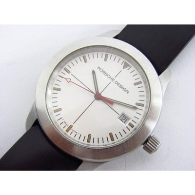 Porsche Design Eterna 6601.41 Quartz Watch Date SS Silver Dial Rubber Strap 38mm