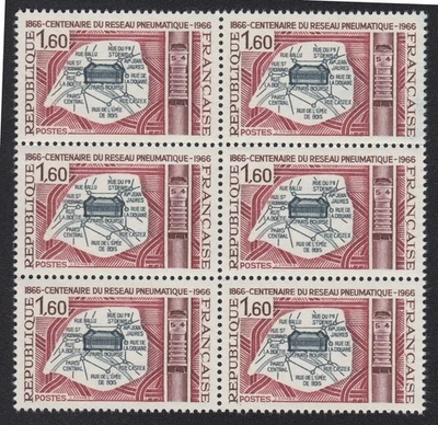 bloc 6 timbres France 1966 100 ans de la poste pneumatique Y&T n°1498 1F60 neufs - Photo 1/2