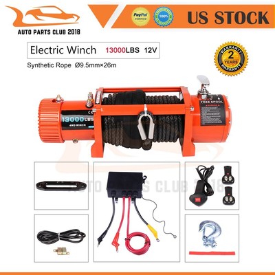 13000lbs Electric Recovery Winch 86ft Synthetic Rope Off-road 4WD Truck SUV 12V