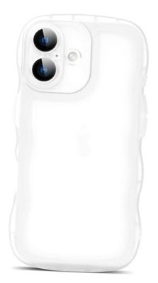 Compatible with Case 6.1'' 2024, Cute Kawaii Curly Wave Frame iPhone 16 Clear