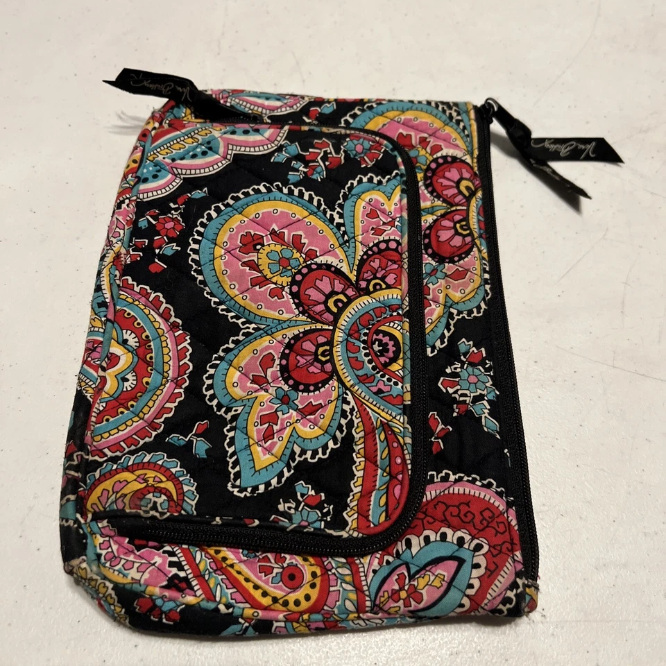Cartera Vera Bradley PAISLEY PARISINO Rosa Negro Bolso Retirado 2015 Cremallera Tarjetas de Crédito Foto 3 de 4