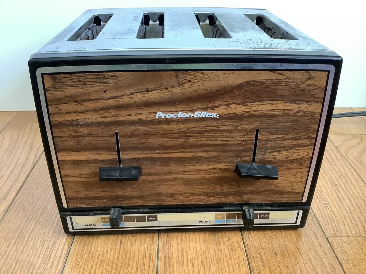 Vintage Proctor Silex T009B 4-Slice Toaster Wood Grain Stainless