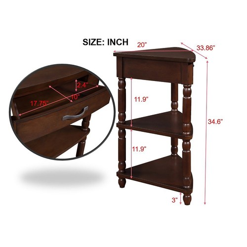 3 Tier 33.8'' Wood Triangle Corner Table End Side Table for Small Spaces - Picture 12 of 12