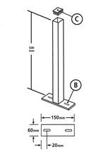 Metal POST Flat Top 50x50x500mm Bolt-Down Blank Galvanised railing BP50X500ZP