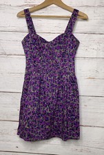Free People Floral Mini Dress Sleeveless Bohemian Smocked Purple Women's Sz 2
