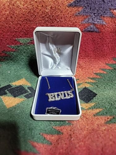 Vintage Elvis Presley Name Pendant Necklace Imported Stones - Picture 2 of 4