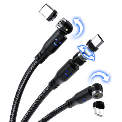 1m & 2m Ladekabel 540° drehbar, 3 in 1 Magnetisch für Iphone, Typ C, Micro USB 
