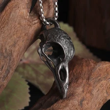 Bird Skull Jewelry Vintage Silvery Gothic Nature Pendant Necklace