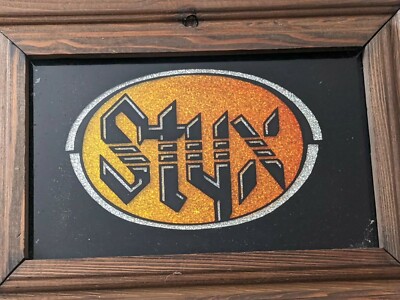 1980's Styx Carnival Glitter Mirror Wood Frame 11.5