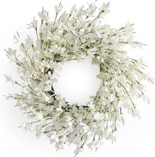 White cream forsythia spring/summer front door wreath, 24-inch summer wreath