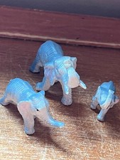 Vintage Lot of Mini Miniature Gray White Plastic ELEPHANT Family Figurine -