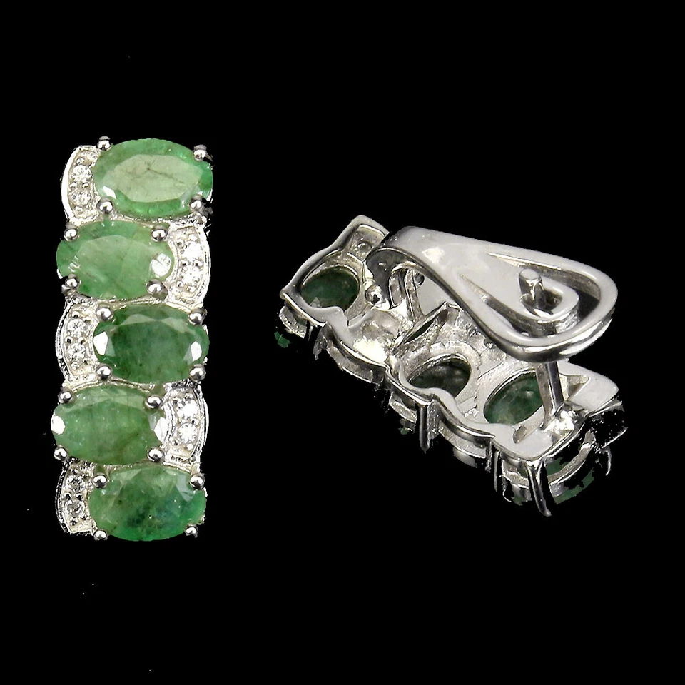 925 Sterling Silver Earrings Oval Emerald 6x4mm Simulated Cz Gemstone Jewelry - Image 3 of 4