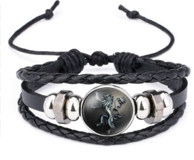 Game of Thrones Lannister Glass Domed Logo Braided Leather Bracelet